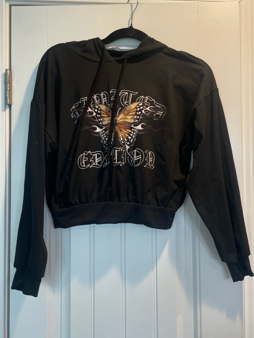 Refuge Athletics Butterfly Cropped Hoodie Small Y2K Streetwear